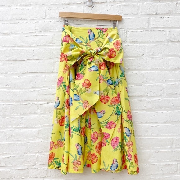 Brooke Wright Designs Dresses & Skirts - Brooke Wright Designs || Pleated Skirt with Sash Belt Bow Birds Floral Yellow 12